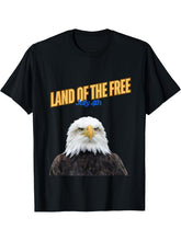 Bald Eagle 4th of July Land of The Free T-Shirt 180G 100% Cotton Printed Round Neck Short-Sleeve T-Shirt, Gifts for Men Dad Husband Grandpa, S-XXXL, Black