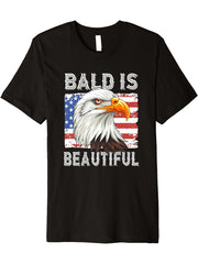 Bald Eagle Bald Is Beautiful Premium T-Shirt 180G 100% Cotton Printed Round Neck Short-Sleeve T-Shirt, Gifts for Men Dad Husband Grandpa, S-XXXL, Black