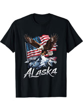 Alaska American Bald Eagle Flag Alaska Day T-Shirt 180G 100% Cotton Printed Round Neck Short-Sleeve T-Shirt, Gifts for Men Dad Husband Grandpa, S-XXXL, Black