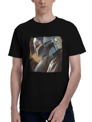 2023 The Mandalorian Season 3 180G 100% Cotton Printed Round Neck Short-Sleeve T-Shirt, Christmas Gifts for Men Dad Husband Grandpa, S-XXXL, Black
