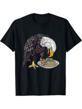 Bald Eagle Eating Nasi Goreng T-Shirt 180G 100% Cotton Printed Round Neck Short-Sleeve T-Shirt, Gifts for Men Dad Husband Grandpa, S-XXXL, Black