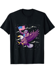 4th Of July American Flag Monkey Bald Eagle Fourth Of July T-Shirt 180G 100% Cotton Printed Round Neck Short-Sleeve T-Shirt, Gifts for Men Dad Husband Grandpa, S-XXXL, Black
