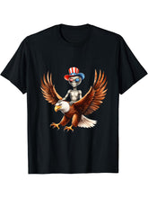 Bald Eagle Alien Space American Flag 4th Of July Patriotic T-Shirt 180G 100% Cotton Printed Round Neck Short-Sleeve T-Shirt, Gifts for Men Dad Husband Grandpa, S-XXXL, Black