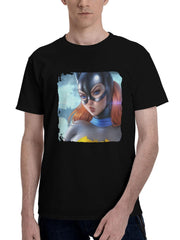 Batgirl Comic Fantasy Fanart 180G 100% Cotton Printed Round Neck Short-Sleeve T-Shirt, Christmas Gifts for Men Dad Husband Grandpa, S-XXXL, Black