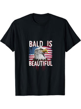 Bald Is Beautiful I American Bald Eagle I 4th Of July T-Shirt 180G 100% Cotton Printed Round Neck Short-Sleeve T-Shirt, Gifts for Men Dad Husband Grandpa, S-XXXL, Black
