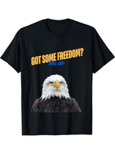 Bald Eagle 4th of July Got Some Freedom? T-Shirt 180G 100% Cotton Printed Round Neck Short-Sleeve T-Shirt, Gifts for Men Dad Husband Grandpa, S-XXXL, Black