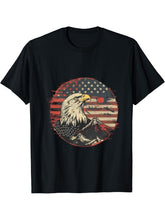 4th Of July Bald Eagle American Flag Patriotic America USA T-Shirt 180G 100% Cotton Printed Round Neck Short-Sleeve T-Shirt, Gifts for Men Dad Husband Grandpa, S-XXXL, Black
