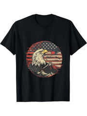 4th Of July Bald Eagle American Flag Patriotic America USA T-Shirt 180G 100% Cotton Printed Round Neck Short-Sleeve T-Shirt, Gifts for Men Dad Husband Grandpa, S-XXXL, Black