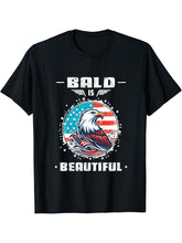 Bald Is Beautiful 4th of July Bald Eagle USA All American T-Shirt 180G 100% Cotton Printed Round Neck Short-Sleeve T-Shirt, Gifts for Men Dad Husband Grandpa, S-XXXL, Black