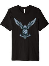 Bald Eagle & Skull/ Crossbones Premium T-Shirt 180G 100% Cotton Printed Round Neck Short-Sleeve T-Shirt, Gifts for Men Dad Husband Grandpa, S-XXXL, Black