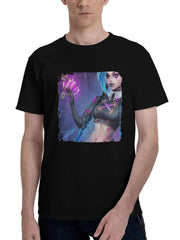 2024 League Of Legends Jinx 180G 100% Cotton Printed Round Neck Short-Sleeve T-Shirt, Christmas Gifts for Men Dad Husband Grandpa, S-XXXL, Black
