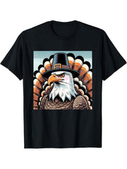 Humor Thanksgiving Turkey Bald Eagle T-Shirt 180G 100% Cotton Printed Round Neck Short-Sleeve T-Shirt, Gifts for Men Dad Husband Grandpa, S-XXXL, Black