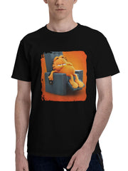 2024 The Garfield Movie 180G 100% Cotton Printed Round Neck Short-Sleeve T-Shirt, Christmas Gifts for Men Dad Husband Grandpa, S-XXXL, Black