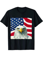 American Bald Eagle 4th of July USA Flag T-Shirt 180G 100% Cotton Printed Round Neck Short-Sleeve T-Shirt, Gifts for Men Dad Husband Grandpa, S-XXXL, Black
