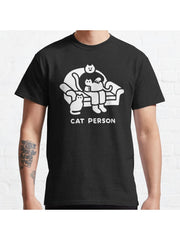 Cat Person Classic T-Shirt 100% Cotton, Gifts for Men Dad Husband Grandpa, S-XXXL, Black