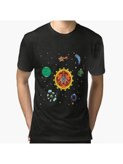 Hearthian Solar System Tri-blend T-Shirt 100% Cotton, Gifts for Men Dad Husband Grandpa, S-XXXL, Black