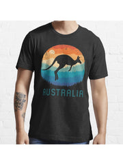 Australia Kangaroo Retro Essential T-Shirt 100% Cotton, Gifts for Men Dad Husband Grandpa, S-XXXL, Black
