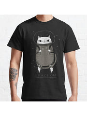 space cat Classic T-Shirt 100% Cotton, Gifts for Men Dad Husband Grandpa, S-XXXL, Black