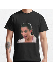 Kim K Crying Face Classic T-Shirt 100% Cotton, Gifts for Men Dad Husband Grandpa, S-XXXL, Black