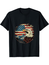 4th Of July Bald Eagle American Flag USA Patriotic America T-Shirt 180G 100% Cotton Printed Round Neck Short-Sleeve T-Shirt, Gifts for Men Dad Husband Grandpa, S-XXXL, Black