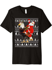 Bald Eagle Bird Lover Santa Riding Bald Eagle Ugly Christmas Premium T-Shirt 180G 100% Cotton Printed Round Neck Short-Sleeve T-Shirt, Gifts for Men Dad Husband Grandpa, S-XXXL, Black