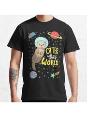 Otter This World Classic T-Shirt 100% Cotton, Gifts for Men Dad Husband Grandpa, S-XXXL, Black