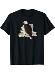 Bald Eagle Birds and Books Reading Bird Watching Bookworm T-Shirt 180G 100% Cotton Printed Round Neck Short-Sleeve T-Shirt, Gifts for Men Dad Husband Grandpa, S-XXXL, Black