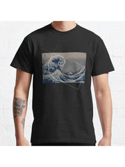 Hokusai Meets Fibonacci Classic T-Shirt 100% Cotton, Gifts for Men Dad Husband Grandpa, S-XXXL, Black
