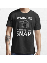 Warning - At Any Time I May Snap Essential T-Shirt 100% Cotton, Gifts for Men Dad Husband Grandpa, S-XXXL, Black