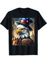 American Capitol Meme Bald Eagle Patriotic Flag Lincoln Hat T-Shirt 180G 100% Cotton Printed Round Neck Short-Sleeve T-Shirt, Gifts for Men Dad Husband Grandpa, S-XXXL, Black