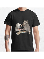 Possum and Raccoon eating pizza Classic T-Shirt 100% Cotton, Gifts for Men Dad Husband Grandpa, S-XXXL, Black