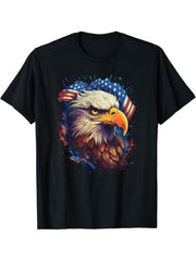American Bald Eagle Retro Design July 4th Independence Day T-Shirt 180G 100% Cotton Printed Round Neck Short-Sleeve T-Shirt, Gifts for Men Dad Husband Grandpa, S-XXXL, Black