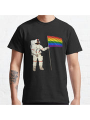 Moon Landing Pride Classic T-Shirt 100% Cotton, Gifts for Men Dad Husband Grandpa, S-XXXL, Black