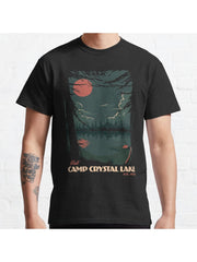 Visit Camp Crystal Lake travel poster Classic T-Shirt 100% Cotton, Gifts for Men Dad Husband Grandpa, S-XXXL, Black