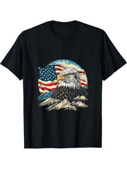 4th Of July Bald Eagle America American Flag USA Patriotic T-Shirt 180G 100% Cotton Printed Round Neck Short-Sleeve T-Shirt, Gifts for Men Dad Husband Grandpa, S-XXXL, Black