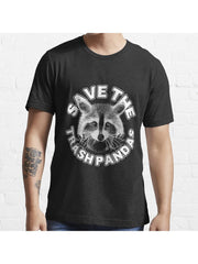 Save the Trash Pandas Raccoon Animal T-shirt Essential T-Shirt 100% Cotton, Gifts for Men Dad Husband Grandpa, S-XXXL, Black