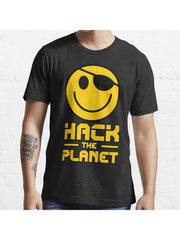 Hack the Planet Essential T-Shirt 100% Cotton, Gifts for Men Dad Husband Grandpa, S-XXXL, Black