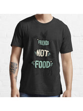 Friends Not Food - Vegan Vegetarian Animal Lovers T-Shirt - Vintage Distressed Essential T-Shirt 100% Cotton, Gifts for Men Dad Husband Grandpa, S-XXXL, Black