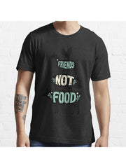 Friends Not Food - Vegan Vegetarian Animal Lovers T-Shirt - Vintage Distressed Essential T-Shirt 100% Cotton, Gifts for Men Dad Husband Grandpa, S-XXXL, Black