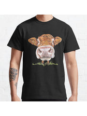 Cute Cow Classic T-Shirt 100% Cotton, Gifts for Men Dad Husband Grandpa, S-XXXL, Black