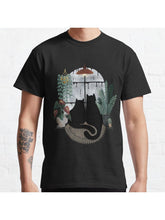 Rainy Day Cats (on White) Classic T-Shirt 100% Cotton, Gifts for Men Dad Husband Grandpa, S-XXXL, Black