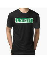 E Street, vintage street sign (color version) Tri-blend T-Shirt 100% Cotton, Gifts for Men Dad Husband Grandpa, S-XXXL, Black