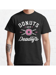 Donuts And Deadlifts Classic T-Shirt 100% Cotton, Gifts for Men Dad Husband Grandpa, S-XXXL, Black