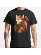 red panda red leaves Classic T-Shirt 100% Cotton, Gifts for Men Dad Husband Grandpa, S-XXXL, Black