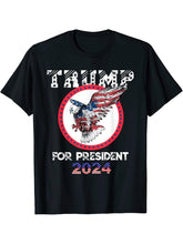 Trump For President 2024 Patriotic American Flag Bald Eagle T-Shirt 180G 100% Cotton Printed Round Neck Short-Sleeve T-Shirt, Gifts for Men Dad Husband Grandpa, S-XXXL, Black