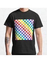 Checkered Rainbow Classic T-Shirt 100% Cotton, Gifts for Men Dad Husband Grandpa, S-XXXL, Black