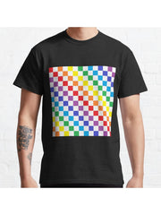 Checkered Rainbow Classic T-Shirt 100% Cotton, Gifts for Men Dad Husband Grandpa, S-XXXL, Black