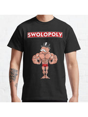 Swolopoly: The Game of Gains Classic T-Shirt 100% Cotton, Gifts for Men Dad Husband Grandpa, S-XXXL, Black