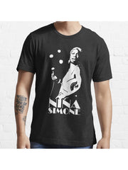 Nina Goddam Simone - White Stencil Essential T-Shirt 100% Cotton, Gifts for Men Dad Husband Grandpa, S-XXXL, Black