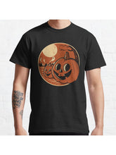 Vintage Halloween Pumpkin Scene Classic T-Shirt 100% Cotton, Gifts for Men Dad Husband Grandpa, S-XXXL, Black